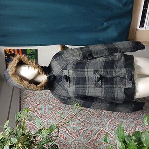 Anchorblue Plaid Polyester Quilted Jacket, Size XL
